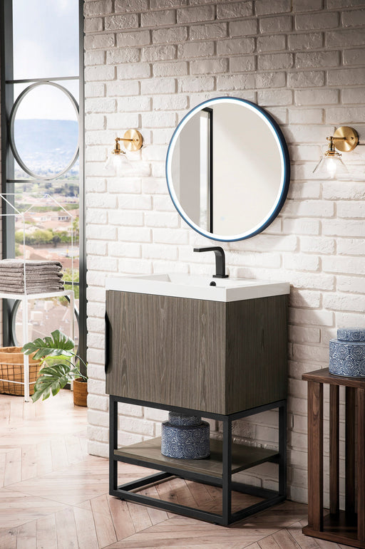 Columbia 24" Single Vanity, Ash Gray, Matte Black w/ White Glossy Composite Stone Top - Luxe Vanity & Tub