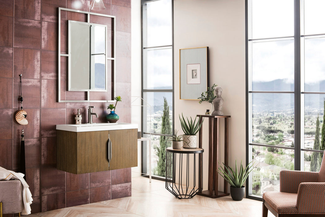 Columbia 31.5" Single Vanity, Latte Oak w/ White Glossy Composite Stone Top - Luxe Vanity & Tub