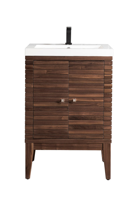 Linden 24" Single Vanity, Mid-Century Walnut w/ White Glossy Composite Stone Top - Luxe Vanity & Tub