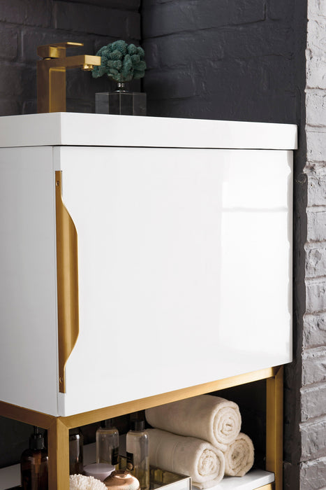 Columbia 24" Single Vanity, Glossy White, Radiant Gold w/ White Glossy Composite Stone Top - Luxe Vanity & Tub