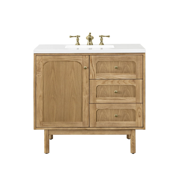 Laurent 36" Single Vanity in Light Natural Oak Single Bathroom Vanity James Martin Vanities Eternal Jasmine Pearl Quartz 