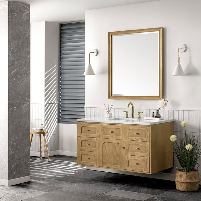 Laurent 48" Single Vanity in Light Natural Oak James Martin Vanities Carrara White Marble 