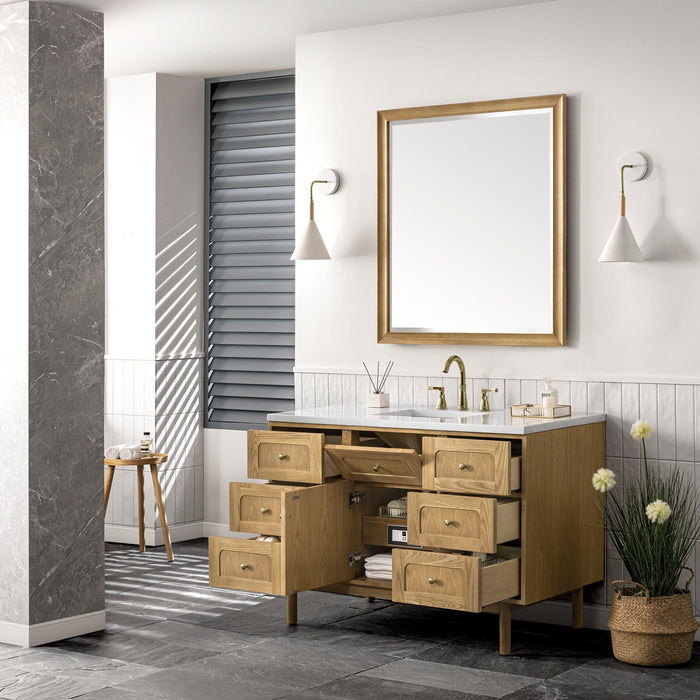 Laurent 48" Single Vanity in Light Natural Oak James Martin Vanities Eternal Jasmine Pearl Quartz 