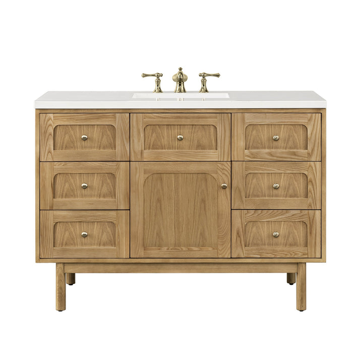 Laurent 48" Single Vanity in Light Natural Oak James Martin Vanities Eternal Jasmine Pearl Quartz 