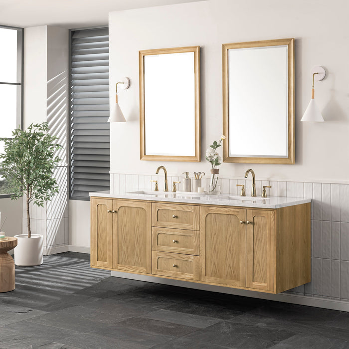 Laurent 72" Double Vanity in Light Natural Oak Double Bathroom Vanity James Martin Vanities Carrara White Marble 