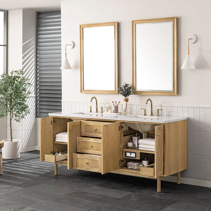 Laurent 72" Double Vanity in Light Natural Oak Double Bathroom Vanity James Martin Vanities Eternal Jasmine Pearl Quartz 