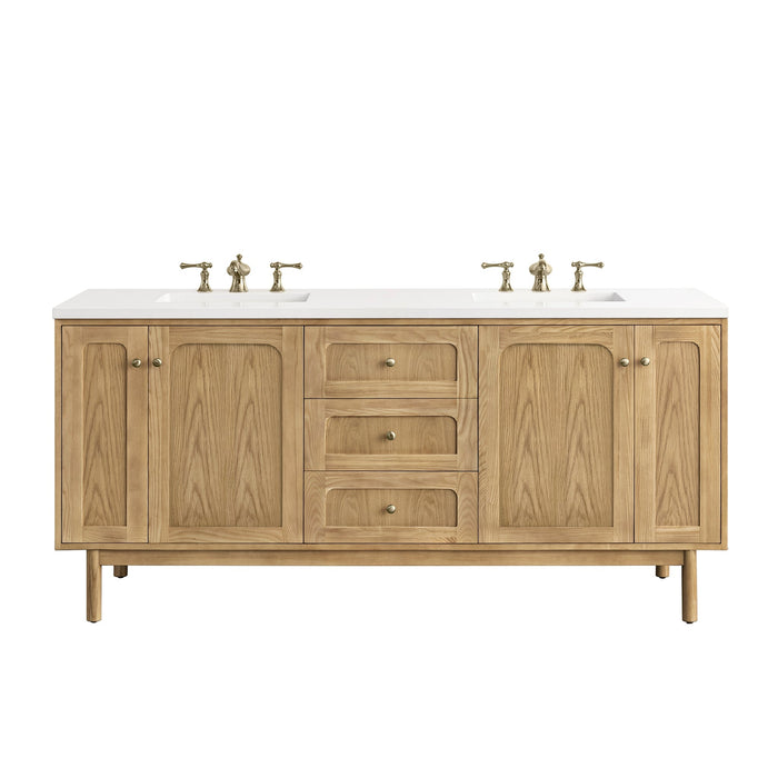 Laurent 72" Double Vanity in Light Natural Oak Double Bathroom Vanity James Martin Vanities Ethereal Noctis Quartz 