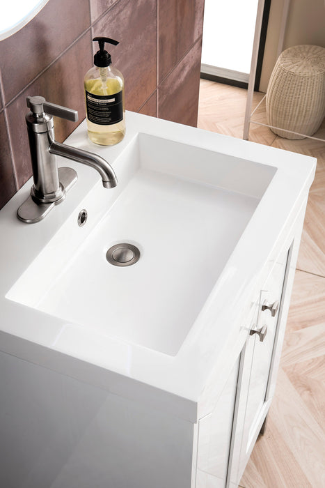 Chianti 24" Single Vanity, Glossy White, Brushed Nickel, w/ White Glossy Composite Stone Top - Luxe Vanity & Tub