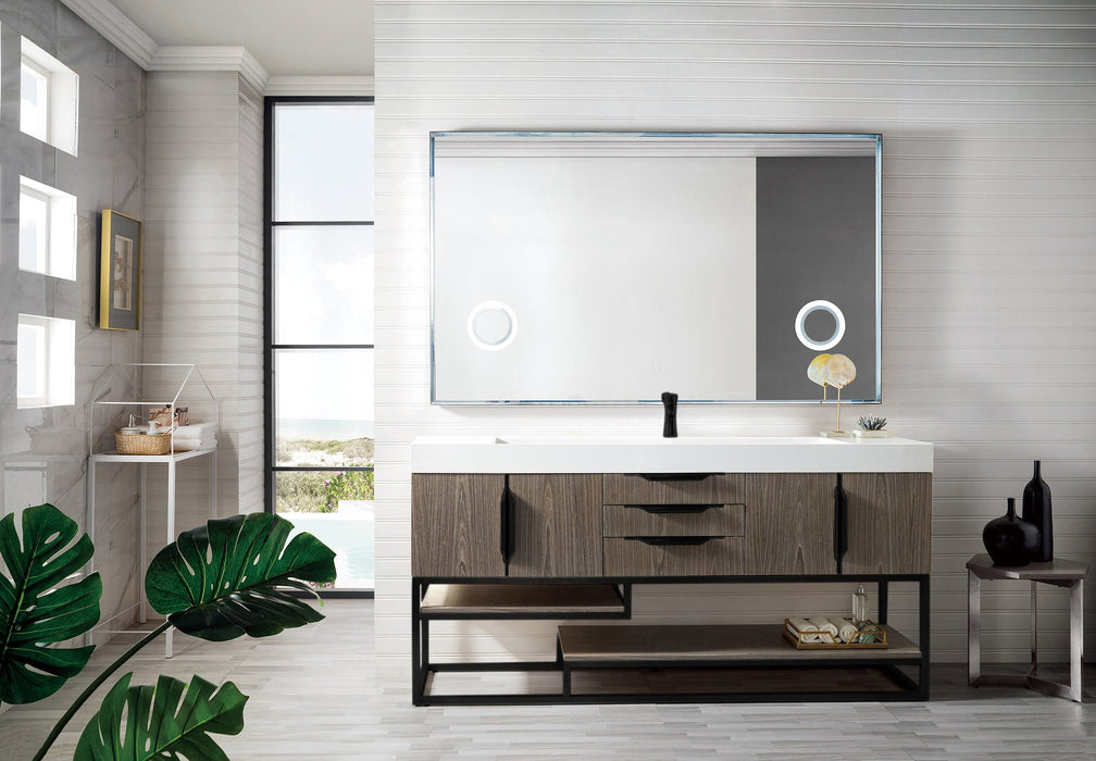 Columbia 72" Single Vanity, Ash Gray, Matte Black w/ Glossy White Composite Stone Top - Luxe Vanity & Tub