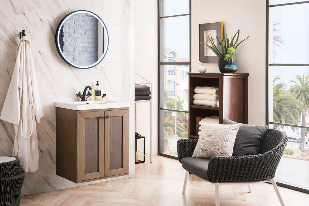 Chianti 24" Single Vanity, Whitewashed Walnut w/ White Glossy Composite Stone Top - Luxe Vanity & Tub