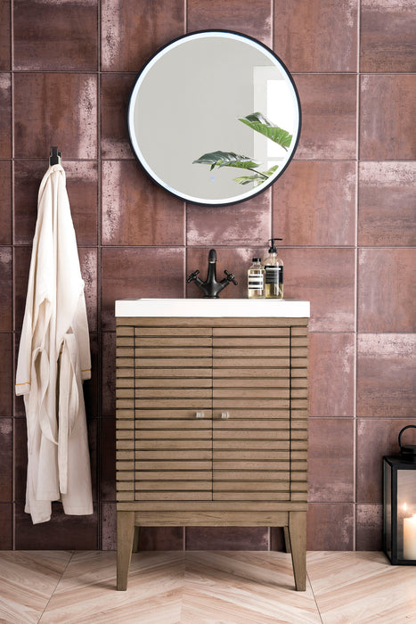 Linden 24" Single Vanity, Whitewashed Walnut w/ White Glossy Composite Stone Top - Luxe Vanity & Tub