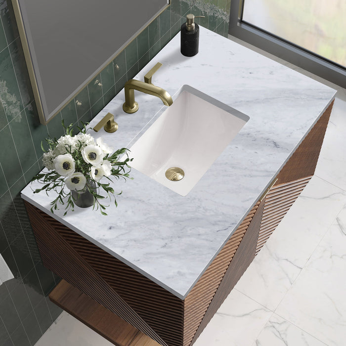 Marcello 36" Vanity in Chestnut Single Bathroom Vanity James Martin Vanities Parisien Bleu Quartz 