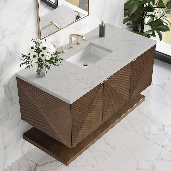 Marcello 48" Single Vanity in Chestnut Single Bathroom Vanity James Martin Vanities White Zeus Quartz Single Faucet Top w/Backsplash 