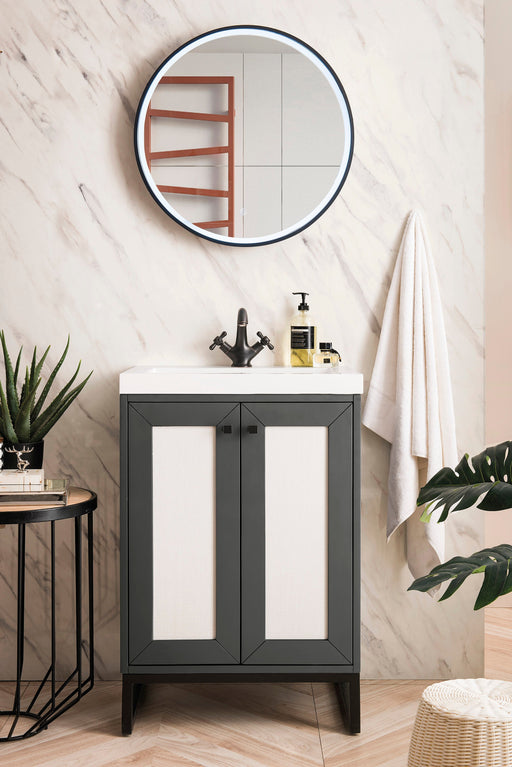 Chianti 24" Single Vanity, Mineral Gray, Matte Black, w/ White Glossy Composite Stone Top - Luxe Vanity & Tub