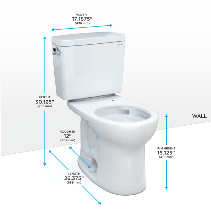 TOTO Drake 1.28 GPF Two Piece Round Chair Height Toilet with Left Hand Lever - Luxe Vanity & Tub