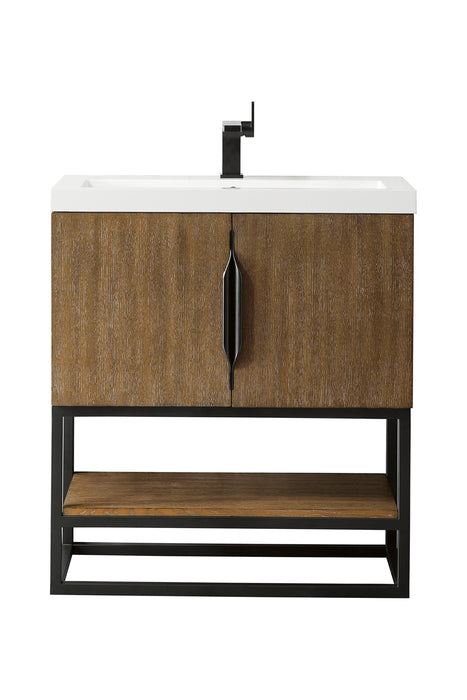 Columbia 31.5" Single Vanity, Latte Oak, Matte Black, w/ White Glossy Composite Stone Top - Luxe Vanity & Tub