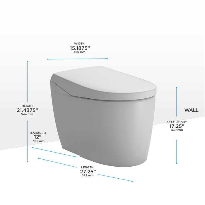 TOTO Neorest AS 0.8 / 1 GPF Dual Flush One Piece Elongated Chair Height Toilet with Integrated Smart Bidet Seat, Auto / Tornado Flush, PREMIST, and EWATER+ - Luxe Vanity & Tub