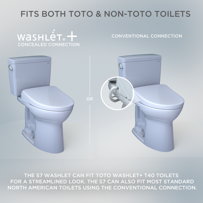 TOTO S7 Washlet Elongated Bidet Toilet Seat with EWATER+ Wand / Bowl Cleaning, PREMIST, Contemporary Lid, and Auto / Remote Flush Compatible - Luxe Vanity & Tub