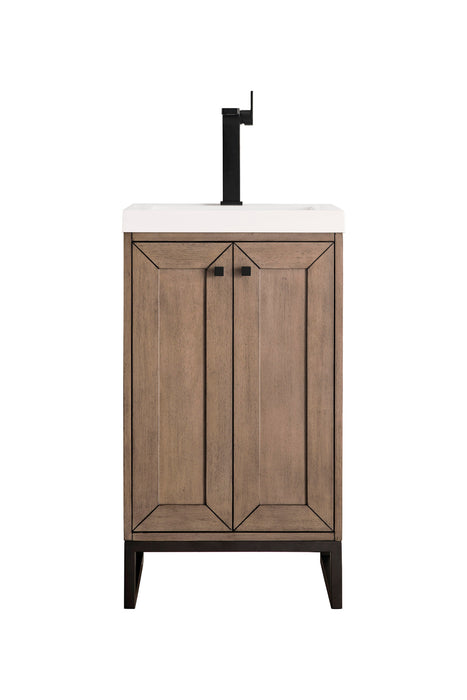 Chianti 20" Single Vanity, Whitewashed Walnut, Matte Black, w/ White Glossy Composite Stone Top - Luxe Vanity & Tub