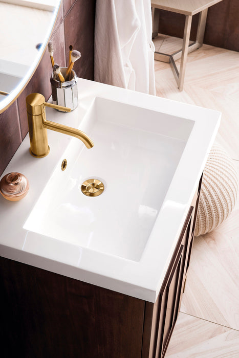 Alicante 24" Single Vanity, Mid-Century Acacia, Radiant Gold w/ White Glossy Composite Stone Top - Luxe Vanity & Tub