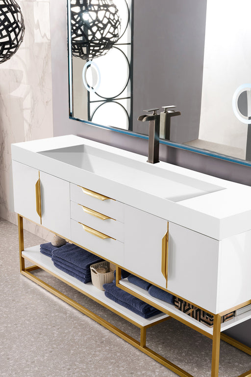 Columbia 72" Single Vanity, Glossy White, Radiant Gold w/ Glossy White Composite Stone Top - Luxe Vanity & Tub