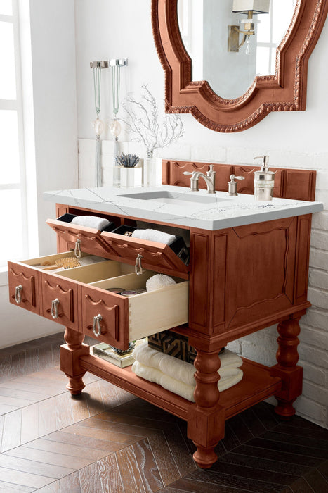 Castilian 36" Single Vanity, Aged Cognac w/ 3 CM Ethereal Noctis Quartz Top - Luxe Vanity & Tub