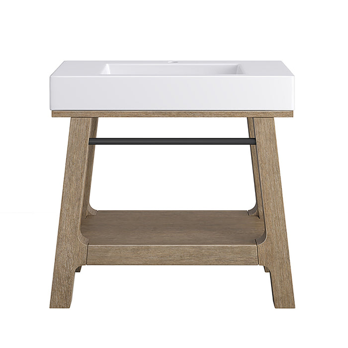 Auburn 36" Single Sink Console, Weathered Timber w/ Glossy White Mineral Composite Stone Top - Luxe Vanity & Tub