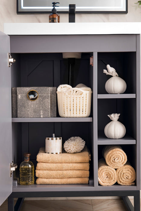 Alicante 24" Single Vanity, Gray Smoke, Matte Black w/ White Glossy Composite Stone Top - Luxe Vanity & Tub