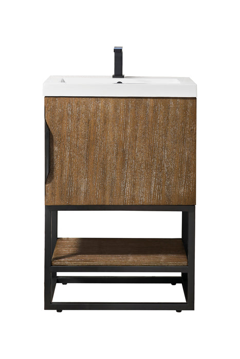 Columbia 24" Single Vanity, Latte Oak, Matte Black w/ White Glossy Composite Stone Top - Luxe Vanity & Tub