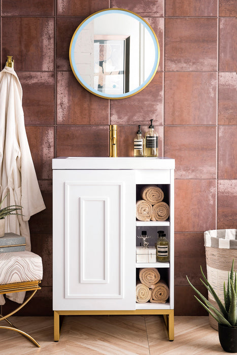 Alicante 24" Single Vanity, Glossy White, Radiant Gold w/ White Glossy Composite Stone Top - Luxe Vanity & Tub