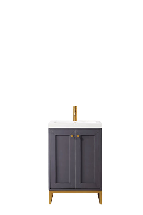 Chianti 24" Single Vanity, Mineral Gray, Radiant Gold, w/ White Glossy Composite Stone Top - Luxe Vanity & Tub