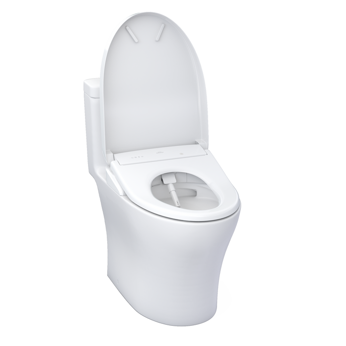 TOTO Aquia IV 0.9 / 1.28 GPF Dual Flush One Piece Elongated Chair Height Toilet with Washlet+ S7A Auto Open/Close Bidet Seat and Dynamax Tornado Auto Flush - Luxe Vanity & Tub