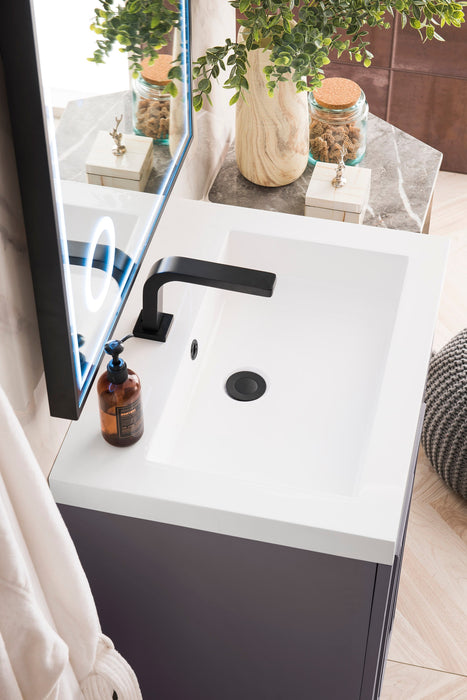 Alicante 24" Single Vanity, Gray Smoke, Matte Black w/ White Glossy Composite Stone Top - Luxe Vanity & Tub