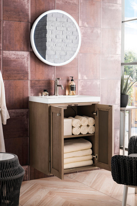 Chianti 24" Single Vanity, Whitewashed Walnut w/ White Glossy Composite Stone Top - Luxe Vanity & Tub