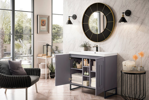 Alicante 39.5" Single Vanity, Gray Smoke, Matte Black w/ White Glossy Composite Stone Top - Luxe Vanity & Tub