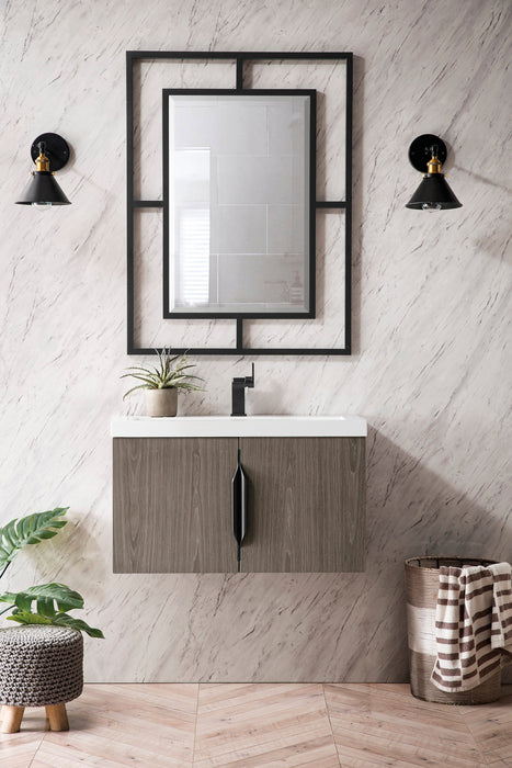 Columbia 31.5" Single Vanity, Ash Gray w/ White Glossy Composite Stone Top - Luxe Vanity & Tub