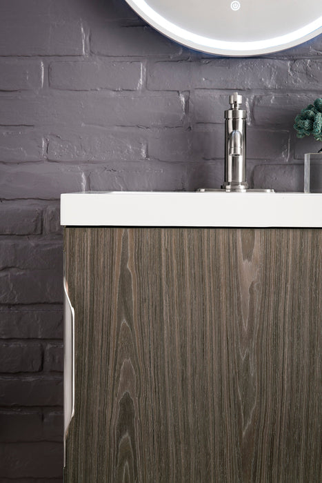 Columbia 24" Single Vanity, Ash Gray, Brushed Nickel w/ White Glossy Composite Stone Top - Luxe Vanity & Tub