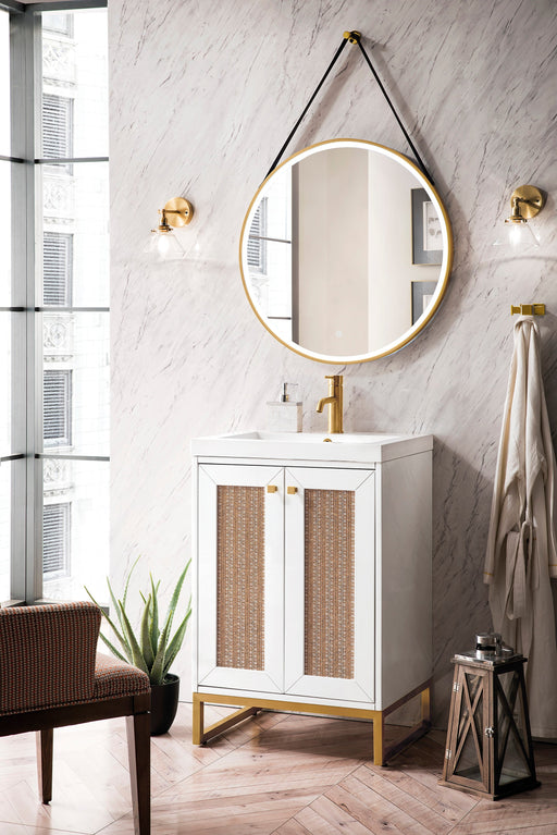 Chianti 24" Single Vanity, Glossy White, Radiant Gold, w/ White Glossy Composite Stone Top - Luxe Vanity & Tub