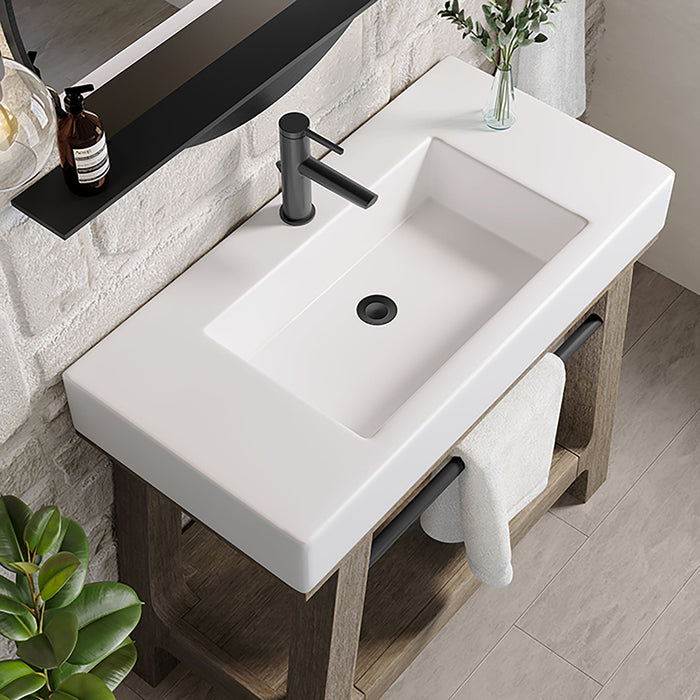 Auburn 36" Single Sink Console, Weathered Timber w/ Glossy White Mineral Composite Stone Top - Luxe Vanity & Tub