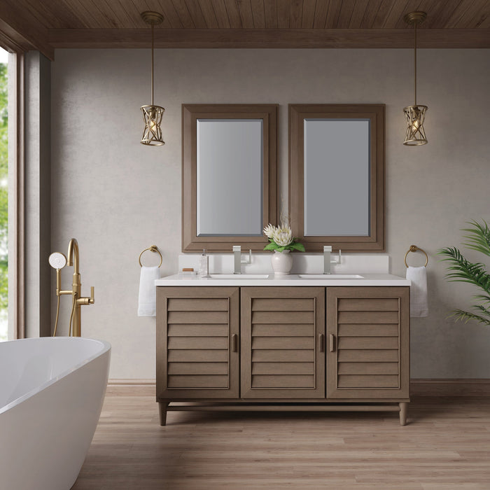 Portland 60" Double Bathroom Vanity in Whitewashed Walnut