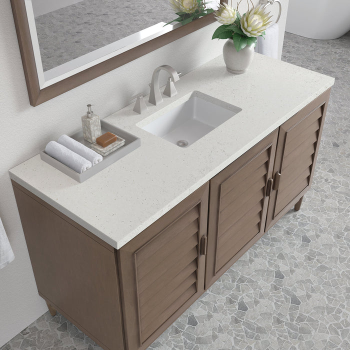 Portland 60" Single Bathroom Vanity in Whitewashed Walnut Single Bathroom Vanity James Martin Vanities White Zeus Quartz Single Faucet Top w/Backsplash 