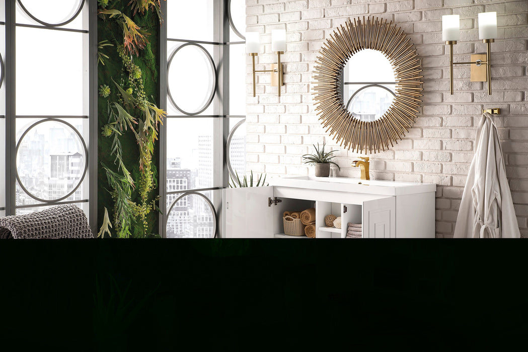 Alicante 39.5" Single Vanity, Glossy White, Radiant Gold w/ White Glossy Composite Stone Top - Luxe Vanity & Tub