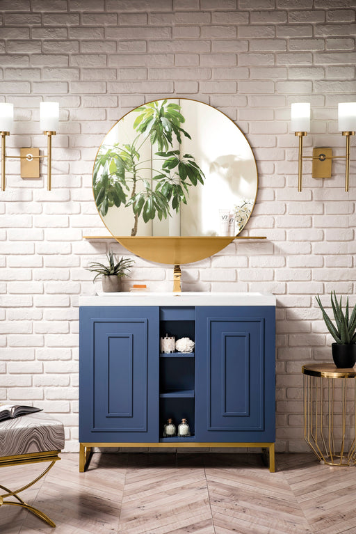 Alicante 39.5" Single Vanity, Azure Blue, Radiant Gold w/ White Glossy Composite Stone Top - Luxe Vanity & Tub