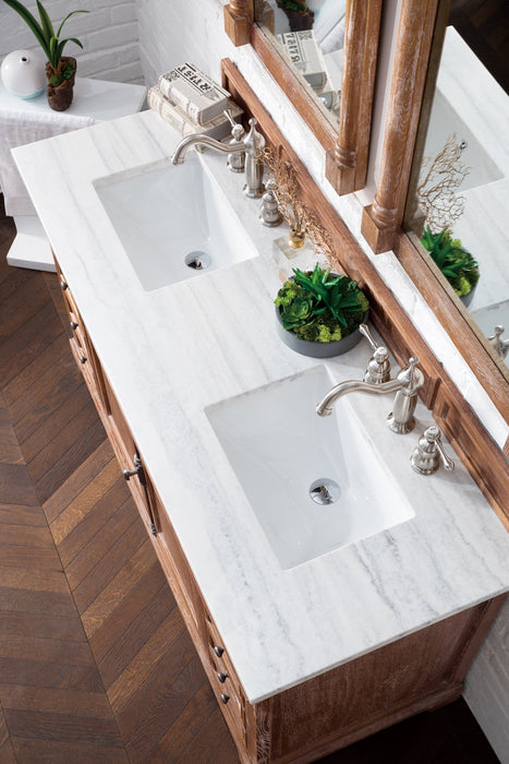 Providence 60" Double Bathroom Vanity in Driftwood Double bathroom Vanity James Martin Vanities Ethereal Noctis Quartz 