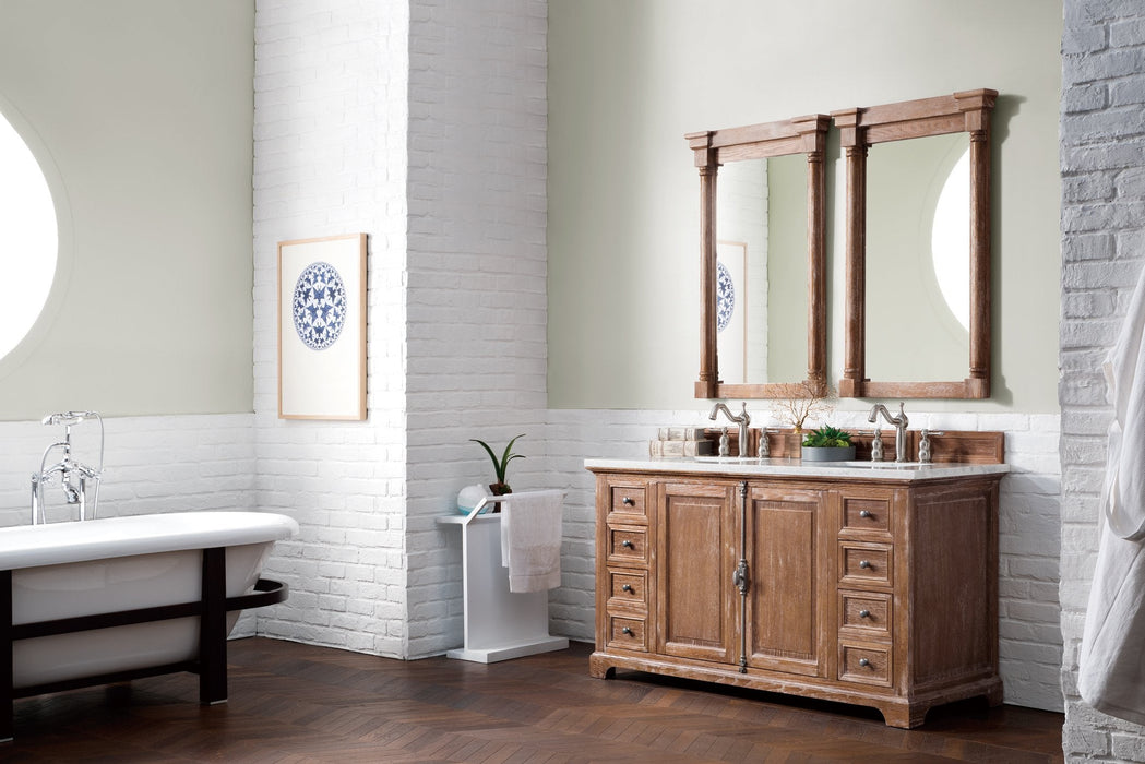 Providence 60" Double Bathroom Vanity in Driftwood Double bathroom Vanity James Martin Vanities Carrara White Marble 