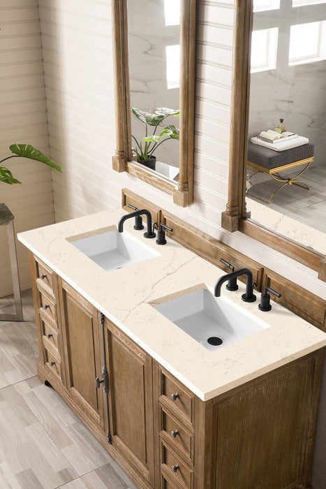 Providence 60" Double Bathroom Vanity in Driftwood Double bathroom Vanity James Martin Vanities White Zeus Quartz 