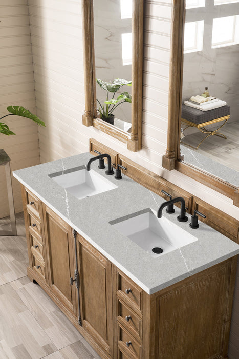 Providence 60" Double Bathroom Vanity in Driftwood Double bathroom Vanity James Martin Vanities Eternal Serena Quartz 