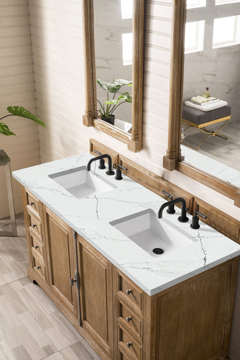 Providence 60" Double Bathroom Vanity in Driftwood Double bathroom Vanity James Martin Vanities Eternal Marfil Quartz 