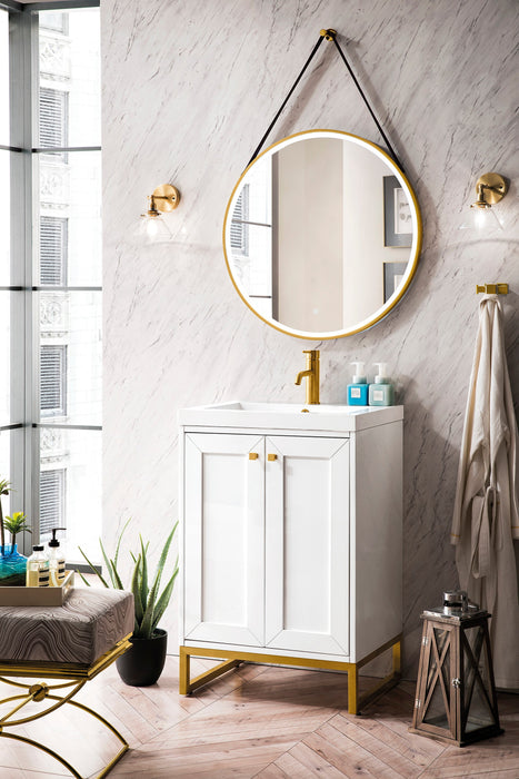 Chianti 24" Single Vanity, Glossy White, Radiant Gold, w/ White Glossy Composite Stone Top - Luxe Vanity & Tub