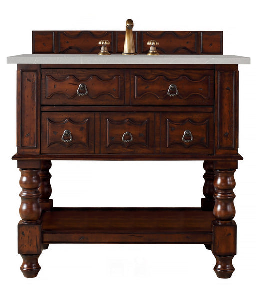 Castilian 36" Single Vanity, Aged Cognac w/ 3 CM Eternal Serena Quartz Top - Luxe Vanity & Tub